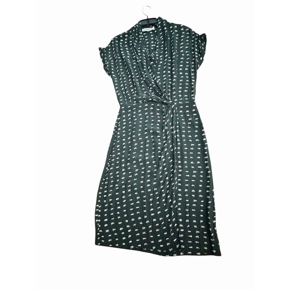 MM.LaFleur Faux Wrap Dress Size 6 Noel Sheath Swipe Green Ruched Italy #YZ2-8 - Picture 8 of 9